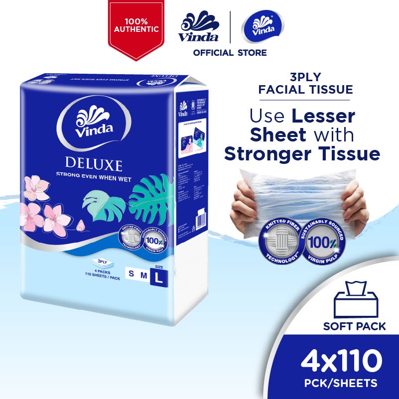 Vinda Deluxe 3PLY Facial Tissue Soft Pack (4x110s)
