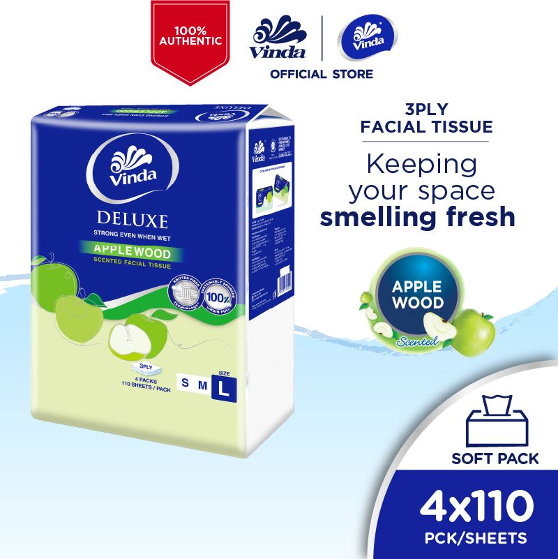 Vinda Deluxe Soft Pack Facial Tissue AppleWood (4 x 110s)