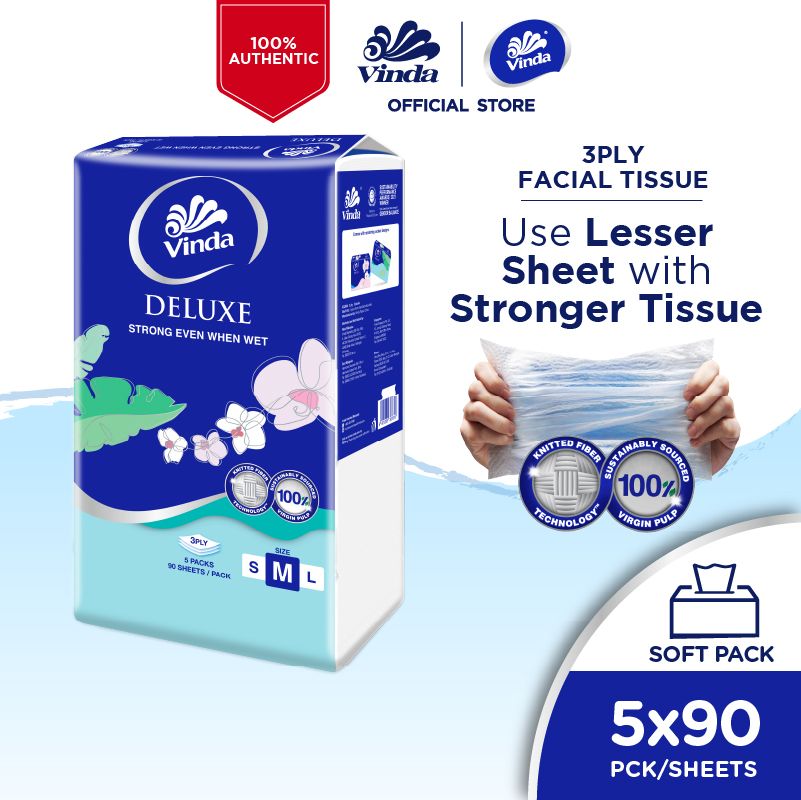 Vinda Deluxe Soft Pack Facial Tissue Medium (5x90s)