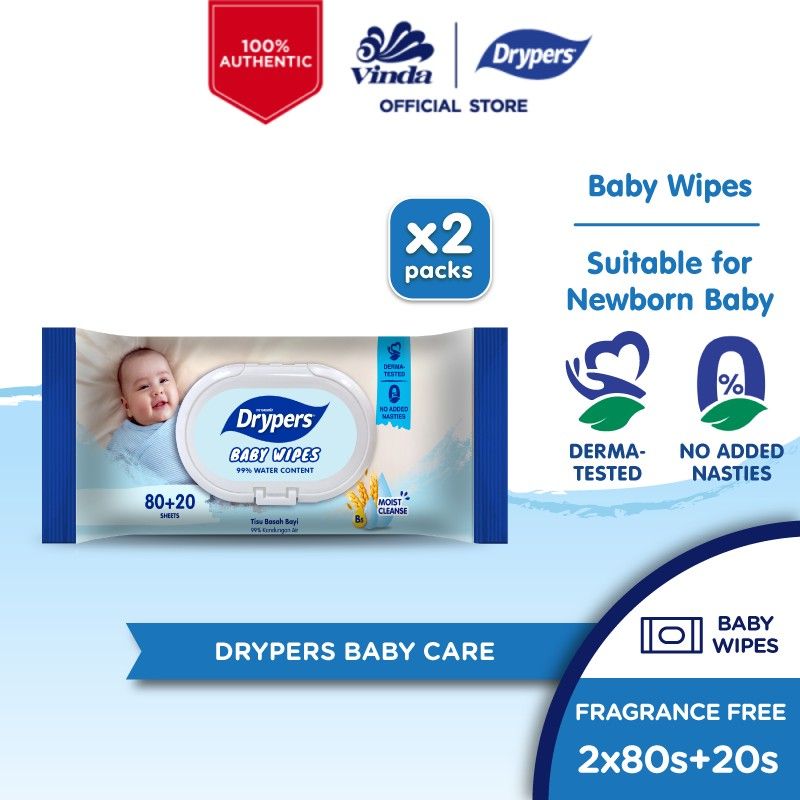 Drypers Fragrance Free Wipes 2x(80s+20s)
