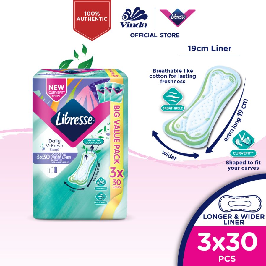 Libresse Green Tea Longer Wider Slim Panty Liner (3x30s)