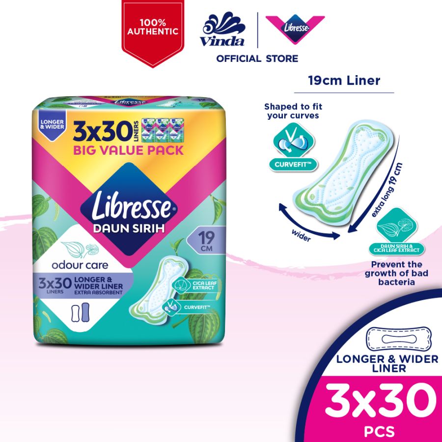 Libresse Daun Sirih Longer & Wider Slim Panty Liner (3x30s) 
