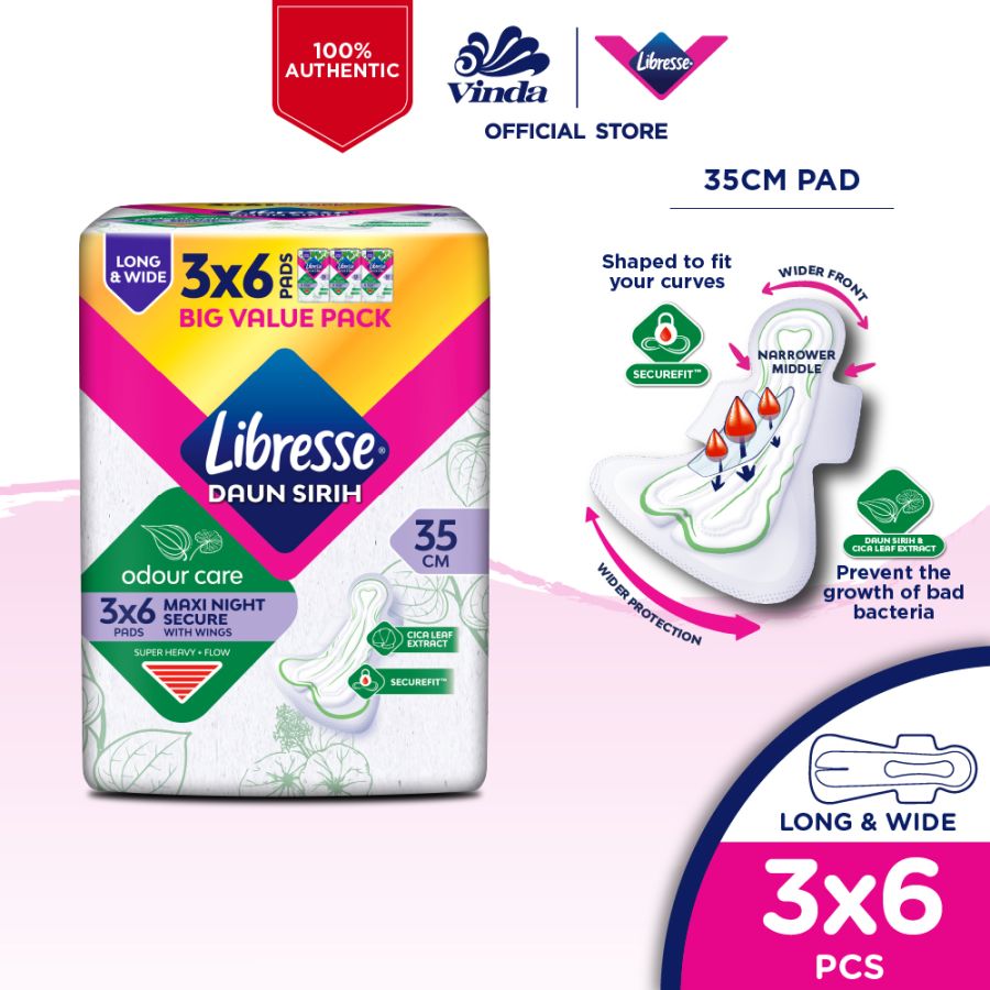 Libresse Daun Sirih Wider Back Night Wings 35cm (3x6s) 