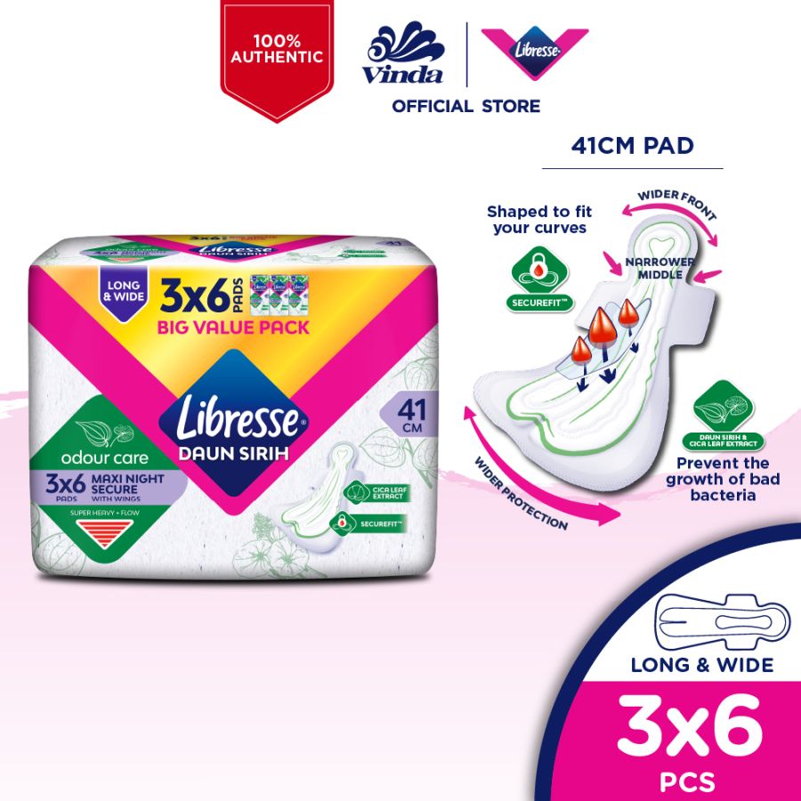 Libresse Daun Sirih Wider Back Night Wings 41cm (3x6s)