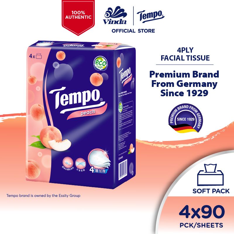 Tempo Soft Pack Facial Tissue 4ply Peach Limited Edition (4x90s)