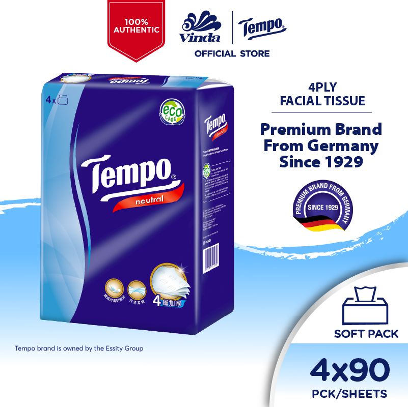 Tempo Soft Pack Facial Tissue 4ply Neutral Limited Edition (4x90s) 
