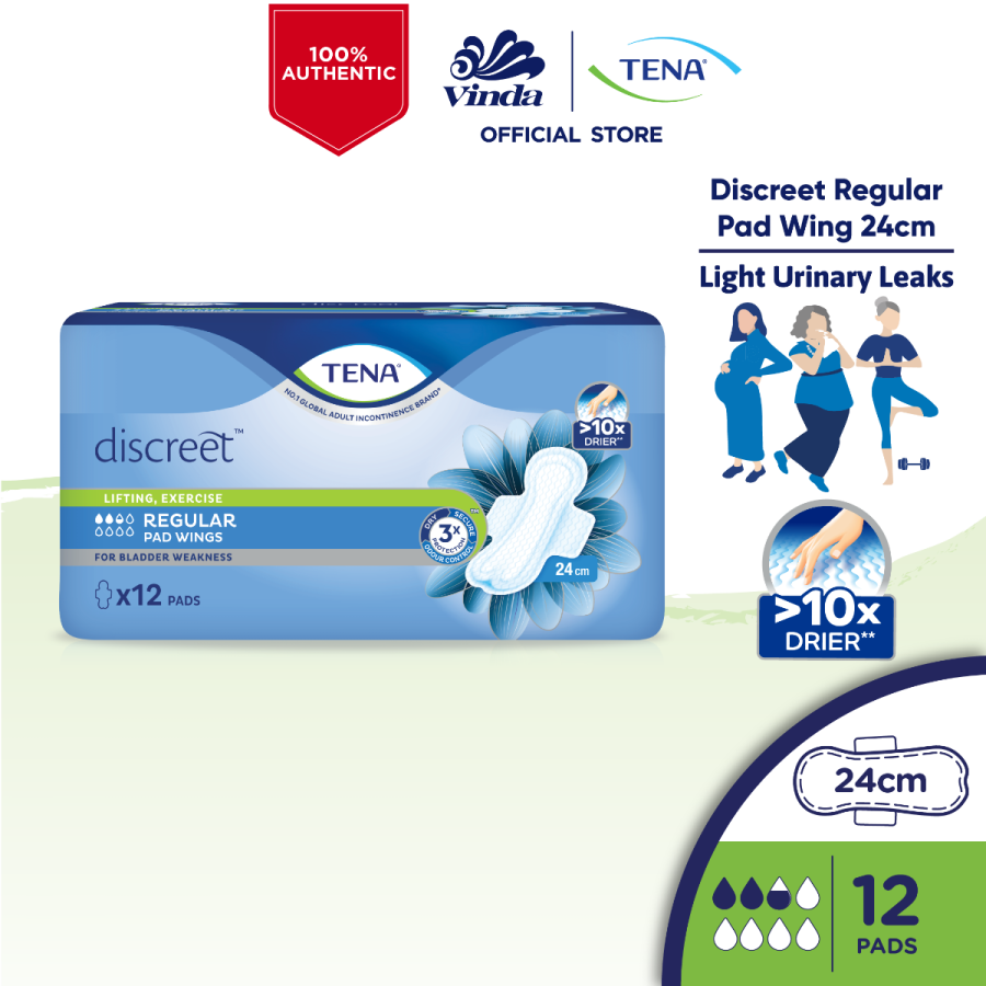 TENA Discreet Regular Pad Wing 24cm (12s)