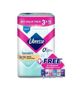 Libresse Sensitiv Maxi Wings 24cm (3x16s) FREE JOURNAL BOOK